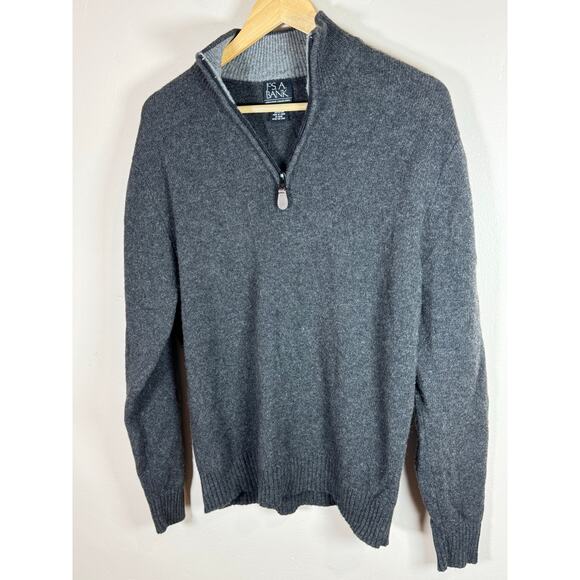 Men’s Jos. A Banks Lambs Wool Blend Quarter zip sweater Gray Preppy Medium - Picture 2 of 8